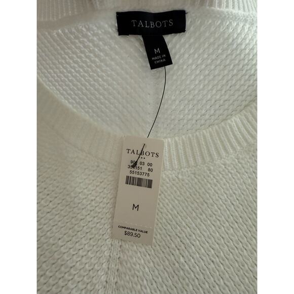 Talbots NEW White Pima Cotton Crew Long‎ Sleeve Knit Sweater- Medium - Picture 3 of 6